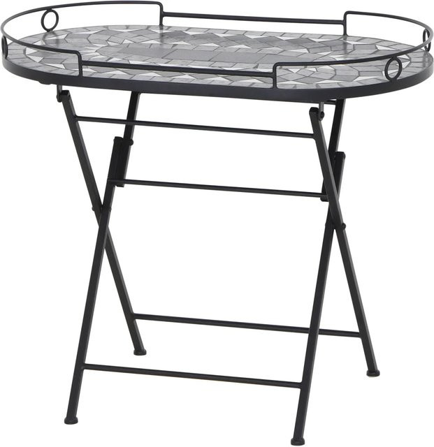 Siena Garden Como Serviertisch mit Mosaikoptik aus Keramik und pulverbeschichtetem Stahl in Grau, B/T/H: 67,5 x 41 x 1 cm - Bild 1