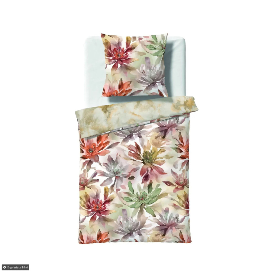 Fleuresse Mako-Satin Bettwäsche Blüten terra creme beige Wende Design B/H: 155 x 220 cm - Bild 1