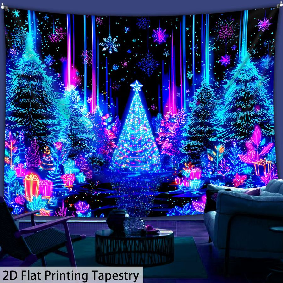 VIKAMA Weihnachts-Wandteppich mit verträumtem Weihnachtswald für deine Wohnzimmer-Dekoration - Bild 2