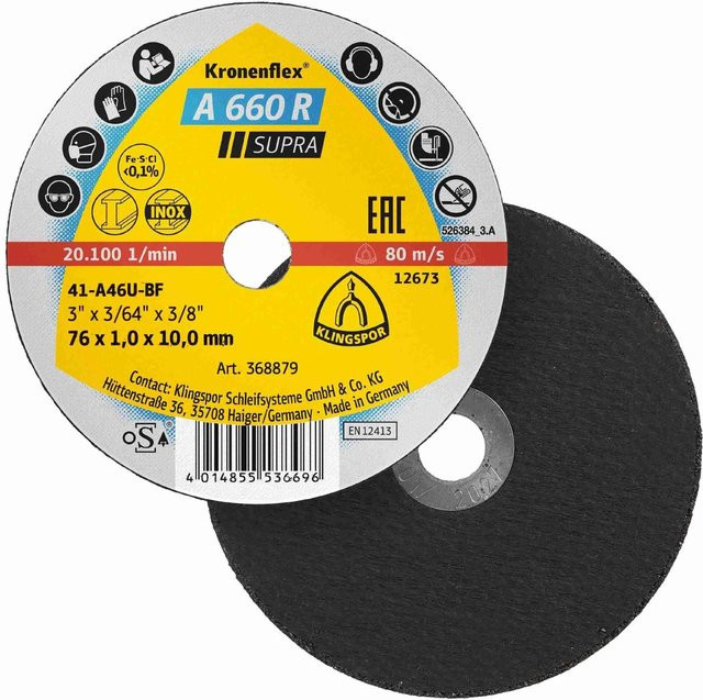 Klingspor Trennscheibe Supra A 660 R für Metall, 25 Stück, Durchmesser: 76 mm, Breite: 1 mm, Bohrung: 10 mm - Bild 1