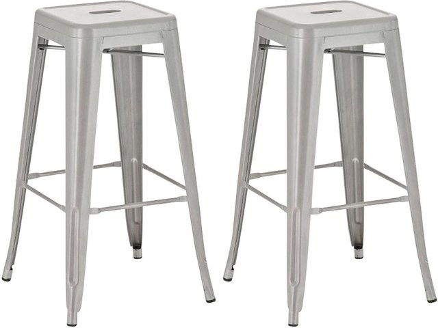 TPFLiving 2er Set Barhocker Joy aus Metall in Silber, stapelbar im Industrial Design, Höhe: 77 cm, Breite: 43 cm, Tiefe: 43 cm - Bild 1