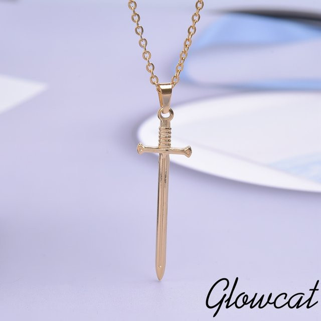Glowcat Halskette, Schwert Anhänger, Edelstahl, Gold, Unisex - Bild 1