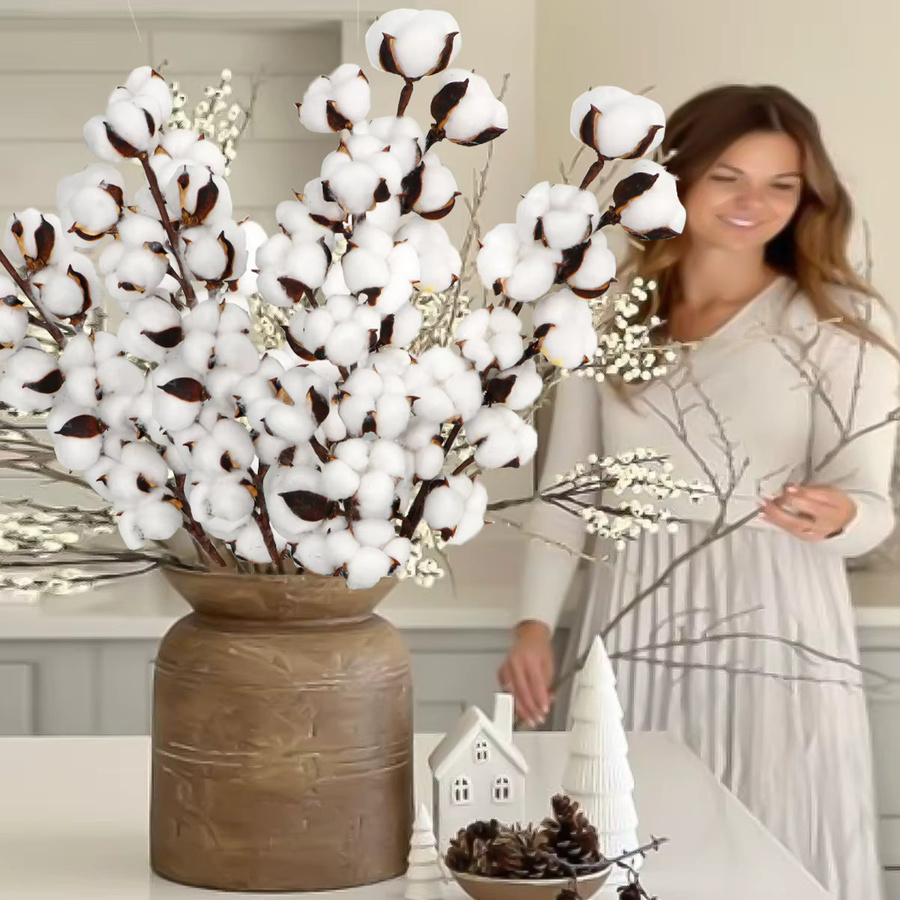 XIYA FLOWER Künstliche Lagurus Baumwollzweige in Weiß für Boho-Dekoration und Hochzeiten - Bild 2