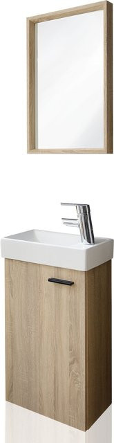 Aileenstore Badmöbel Set für das Gäste WC mit Waschbecken und Unterschrank in Sonoma Oak und Weiß - Bild 1
