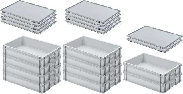 PROREGAL SuperSparSet 10x Eurobehälter mit geschlossenem Griff und Scharnierdeckel, Grau, H x B x T: 12 x 40 x 60 cm, 21 Liter Transportboxen - Bild 1