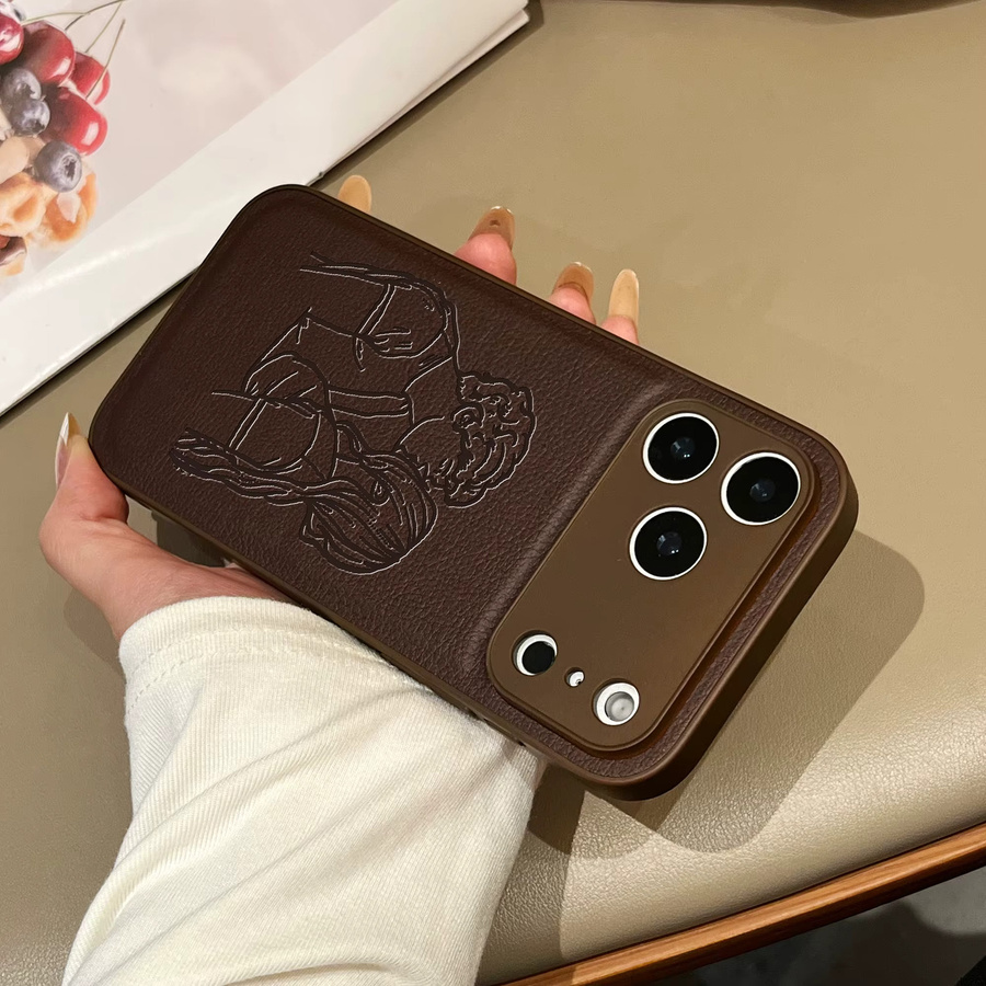 Personalisierte iPhone Schutzhülle mit Lasergravur für dein individuelles Porträt von Familie, Paar oder Haustier in Beige und Braun für iPhone 17 16 15 14 13 Pro Max Plus Air - Bild 3