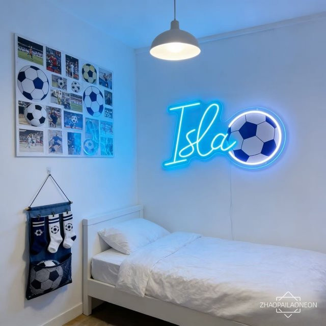 ZHAOPAILAO Neon LED Zeichen mit Fußball-Motiv in Blau und Weiß zur individuellen Gestaltung für Kinderzimmer und Party-Dekoration - Bild 1