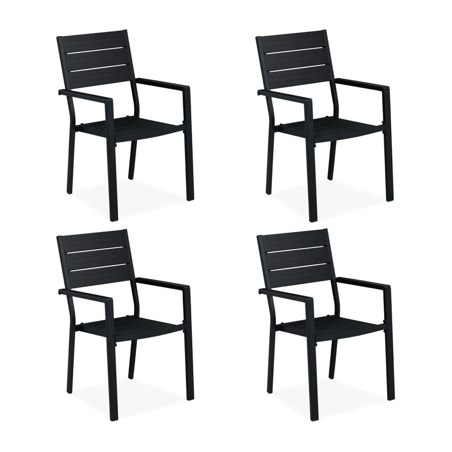 Relaxdays 4er Set Gartenstühle aus Stahl und HDPE in Schwarz mit Armlehnen, modern mit Holzmuster, B/T/H: 90 x 53,5 x 59 cm - Bild 2