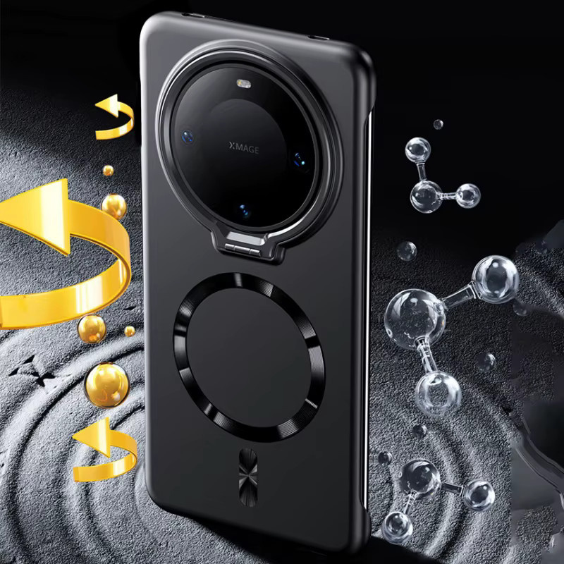 Ultradünne magnetische Armor Frameless Standhülle für Huawei Pura 80 Pura 70 Mate 70 60 Pro Plus kompatibel mit MagSafe in Schwarz - Bild 4