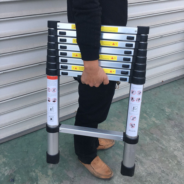 XMSJ Teleskopleiter aus Aluminium in Silber, tragbare gerade Leiter mit 5 bis 7 Stufen, Belastbarkeit bis 150 kg - Bild 1