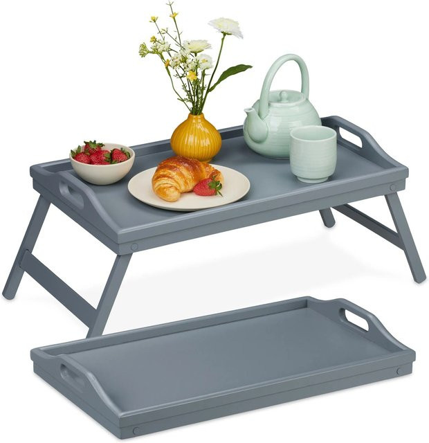 Relaxdays Betttablett Set aus Bambus und MDF in Grau, klappbar, 2er Set, B/T/H: 60 x 24 x 30 cm - Bild 1