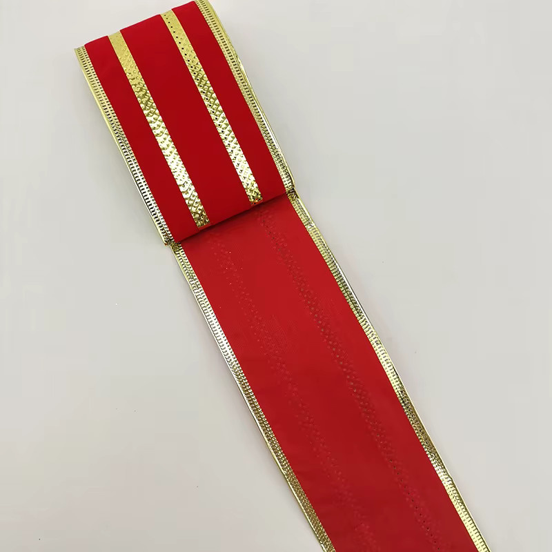 RIBBON HOUSE Dekorationsband Rotgold gestreift für Weihnachtsdekoration und DIY-Geschenkverpackungen, Breite: 6,5 cm, Länge: 2 m - Bild 2