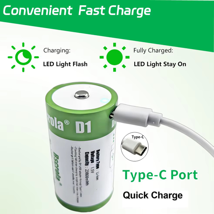 Rscrola D-Batterie Li-Ionen mit 23800mWh und USB-C Ladekabel in Grün - Bild 2
