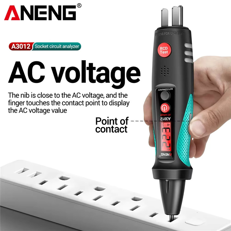 ANENG A3012 Stromkreisfinder und Steckdosentester mit AC/DC Spannungsprüfung, NCV-Funktion sowie Polaritäts- und Leckstromprüfung - Bild 2