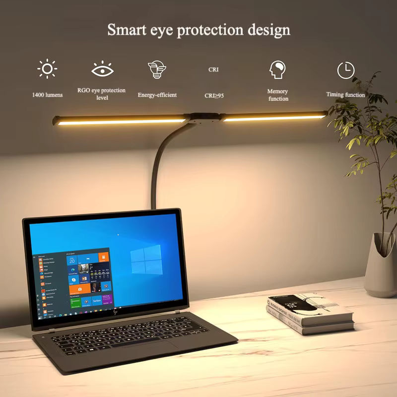 DBF LED Clip Schreibtischlampe mit zwei Köpfen, dimmbar, Schwarz - Bild 2