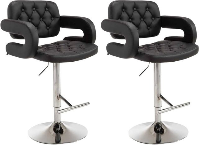 DELUKE 2er Set Barhocker BURID in Schwarz mit Kunstleder und silbernen Details, höhenverstellbar, drehbar mit Lehne, B/T/H: 62 x 55 x 103 cm - Bild 1