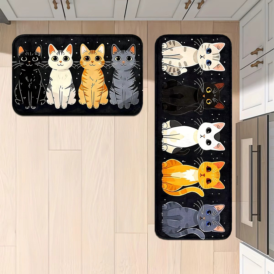 VIKAMA Küchenmatte mit Cartoon-Katzen-Motiv, rutschfester Läufer in Mehrfarbig für Kinderzimmer und Wohnzimmer - Bild 3