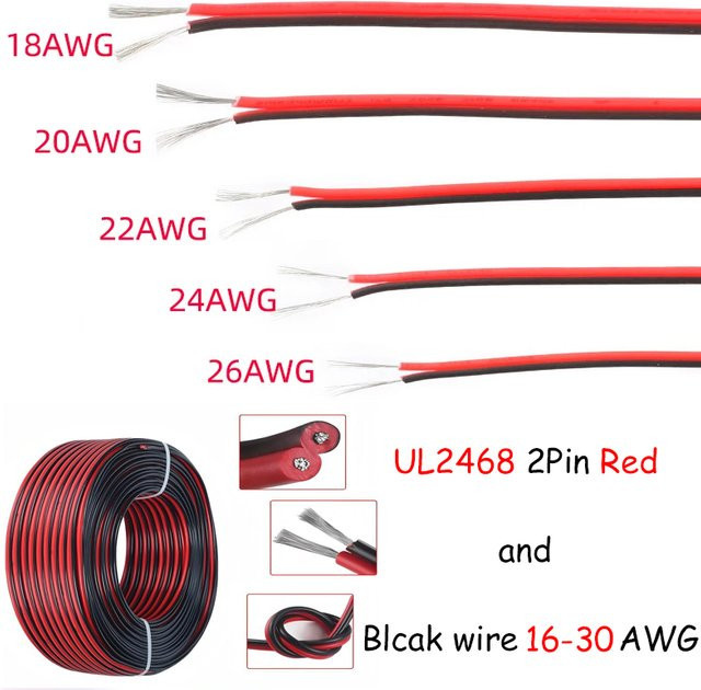 AW 2-adriges Elektrokabel aus verzinntem Kupfer in Rot und Schwarz für LED-Streifen und Audioanwendungen (16-30AWG) - Bild 1