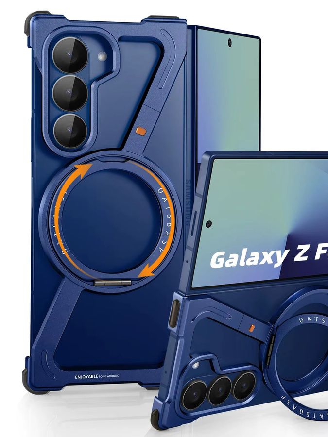 Eary Z-Form Schutzhülle für Samsung Galaxy Z Fold 7 in Blau mit 360 Grad drehbarem magnetischem Metallständer und Rahmenloser Fallschutz-Abdeckung - Bild 6