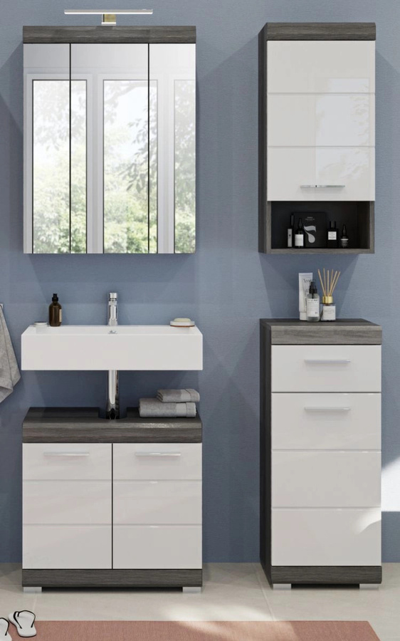 Inn.Furn Badmöbel-Set Shawn in Weiß Hochglanz und Grau, 4-teilig, Breite: 112 cm - Bild 3