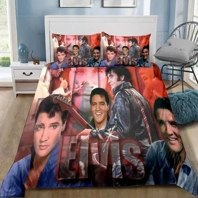 Flylo P-Presley Bettwäsche-Set Retro E-Elvis Design, 3-teilig aus Mikrofaser, Mehrfarbig, B/H: 228 x 228 cm - Bild 1