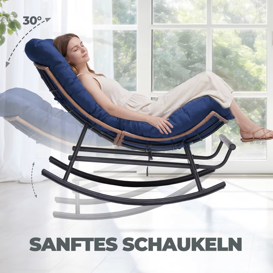 COMHOMA Schaukelstuhl als breite Schaukelliege mit extra dickem Sitzkissen in Blau - Bild 4