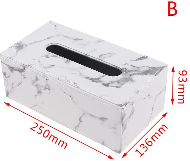 Moderne Taschentuchbox in Marmor-Optik aus Kunstleder, rechteckiger Serviettenhalter und Toilettenpapierhalter in Weiß - Bild 1