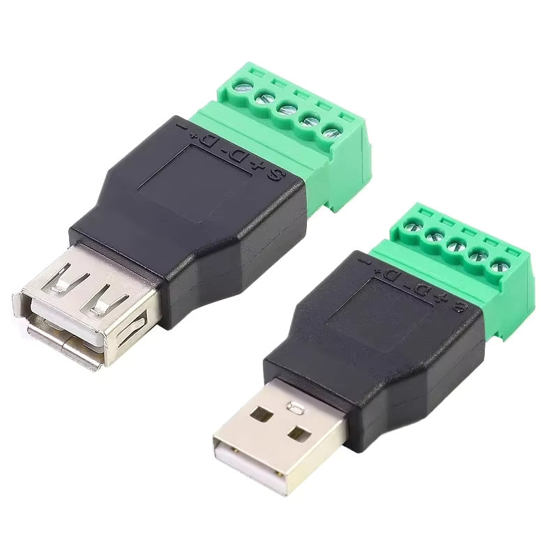 USB 2.0 Typ A Stecker auf 5-poligen Schraubanschluss mit Abschirmung, Schwarz - Bild 2