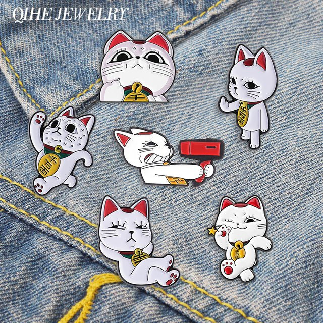 QIHE JEWELRY Anstecknadel Katzen-Emaille-Pin, Bunt, Unisex - Bild 1