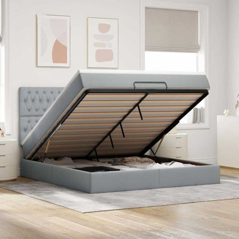Vidaxl Ottoman Polsterbett mit Matratze und LED-Beleuchtung in Grau aus Stoff, B/T/H: 160 x 200 x 203 cm - Bild 1
