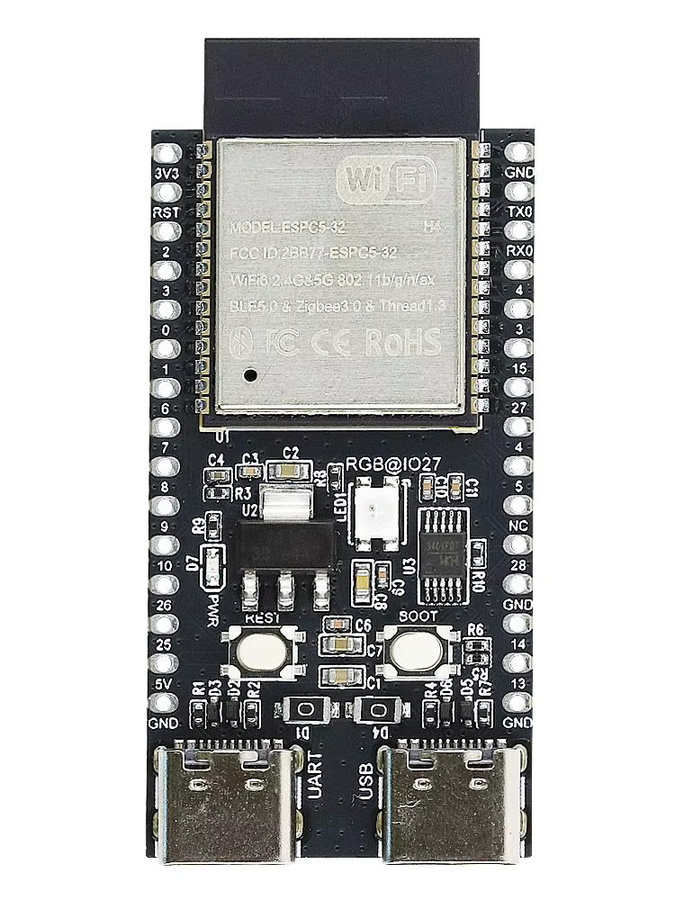ESP32-C5-DevKitC-1 Entwicklungsboard mit Dual-Frequenz 2,4 GHz und 5 GHz WiFi 6, 4 MB Flash, USB-C Anschluss, Schwarz - Bild 4