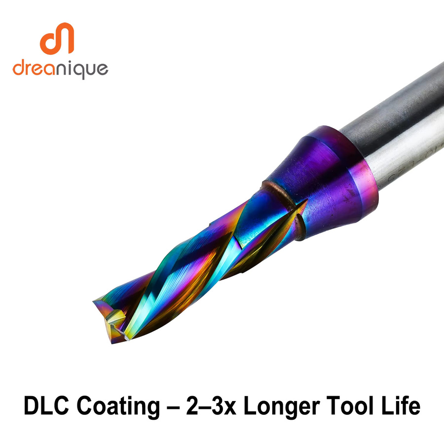 Dreanique Professioneller Spiralfräser mit 3 Nuten und flacher Nut, DLC-beschichteter TCT-Holzbearbeitungsfräser, Multicolor - Bild 1