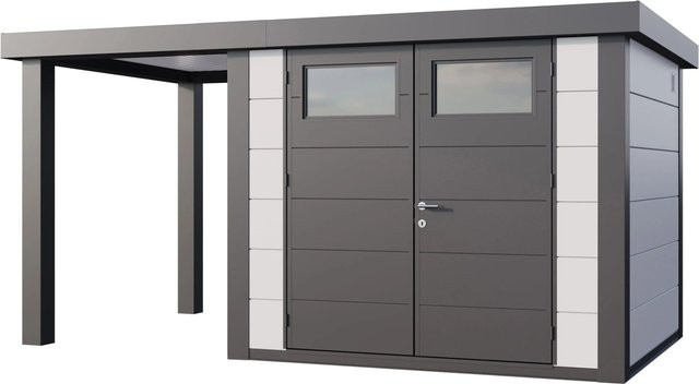 Telluria Gerätehaus Classico mit offener Lounge S Links in Weiß, B/T/H: 456 x 258 x 219 cm - Bild 1