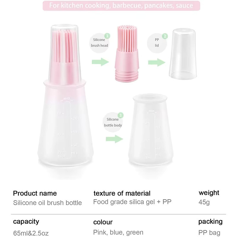 Venlohome 2er-Set Silikon Ölflasche mit Pinsel in Pink, hitzebeständiger Gebäckpinsel für Küche, Backen und BBQ - Bild 5