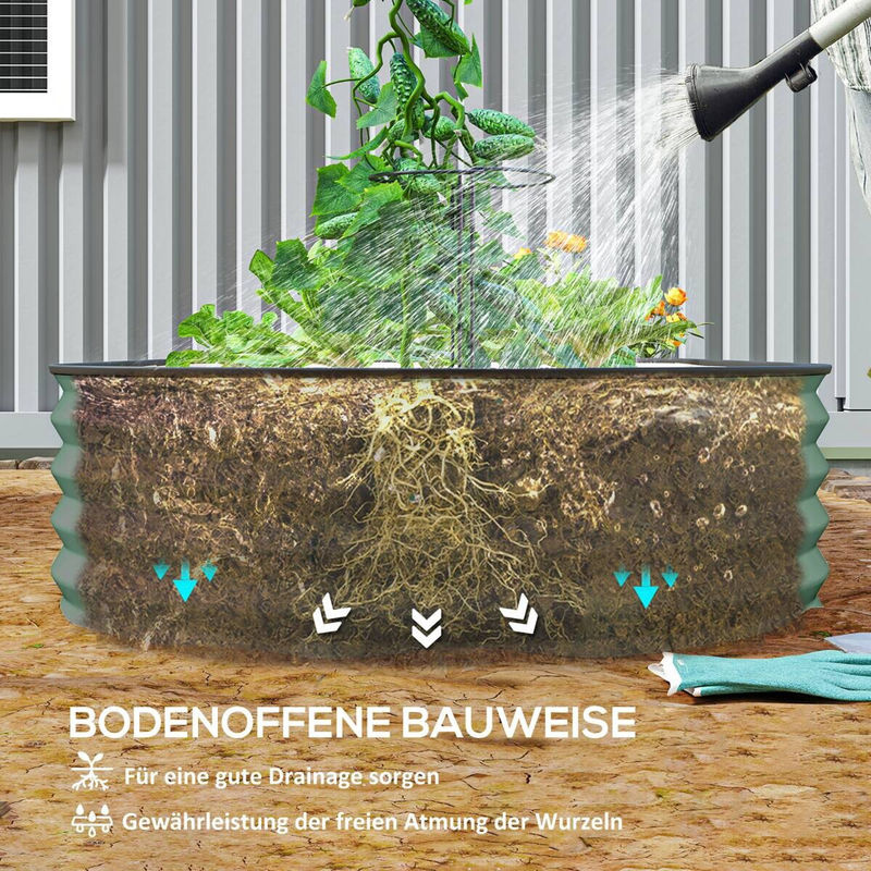 Outsunny 2er-Set Hochbeet aus Stahl in Grün, stapelbare Pflanzbeete für Garten und Balkon, B/T/H: 181 x 93 x 30 cm - Bild 4