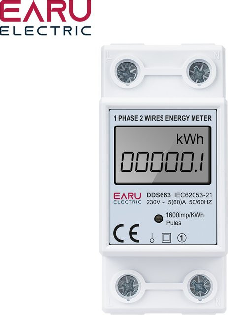 EARU Digitaler Einphasen-Stromzähler kWh Digitaler Wattstundenzähler für die DIN-Schiene in Weiß - Bild 1