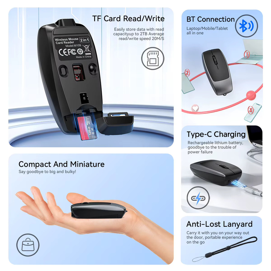 KUXM Bluetooth-Maus in Silber, wiederaufladbare Mini-Maus mit TF-Karten-Funktion für Büro und unterwegs - Bild 5