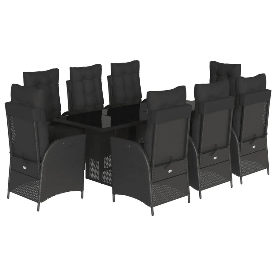 vidaXL 9-tlg Garten-Essgruppe aus Poly-Rattan mit Hartglas und Kissen, Schwarz - Bild 2
