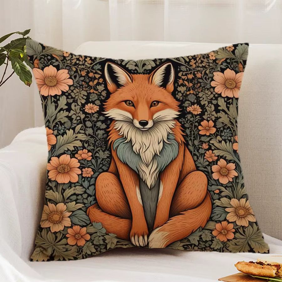 William Morris Art Fox Kissenbezug Premium Comfort Reversible Design in Schwarz2 - Bild 2