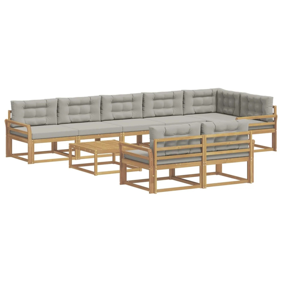 vidaXL Outdoor-Sofagarnitur aus Akazienholz in Weiß-Hellgrau, 9-teiliges L-Shape Set mit Polsterkissen, B/T/H: 79 x 79 x 37 cm - Bild 2