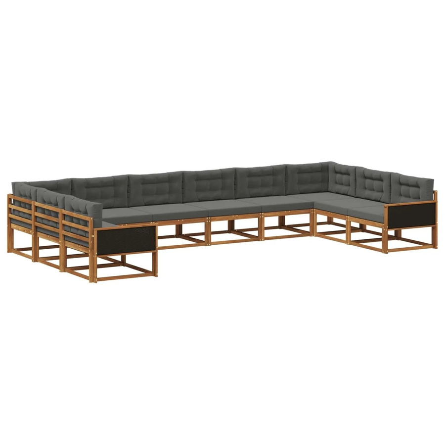 vidaXL Outdoor-Sofagarnitur in U-Form aus massivem Akazienholz mit Polstern und Kissen, Anthrazit und Natur - Bild 2
