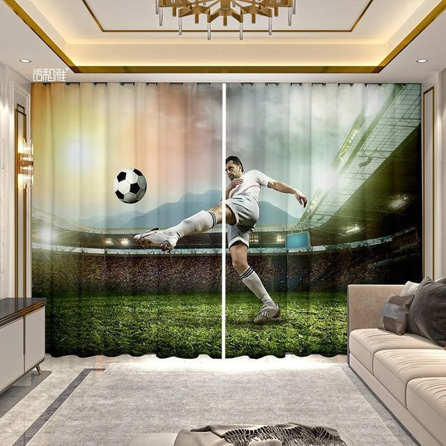 Yiran Furniture 2-teiliger halbtransparenter Vorhang mit Fußball-Print, Mehrfarbig, B/H: 135 x 185 cm - Bild 1