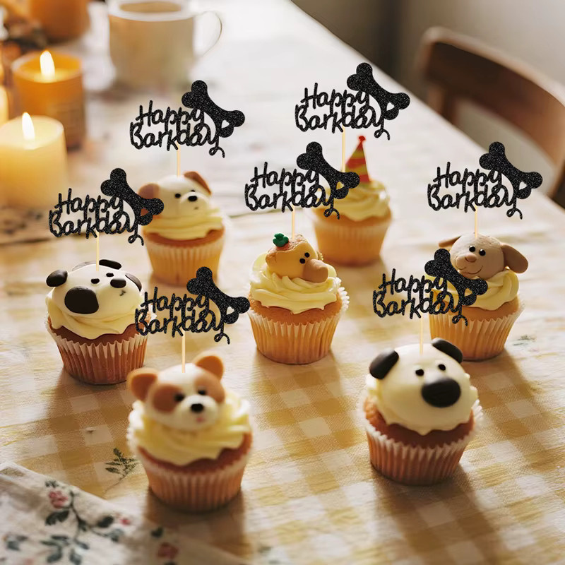 YOMDID 24 Stück glitzernde Cupcake-Topper Hundeburtstag Gold mit Happy Barkday und Bone Motiven - Bild 2