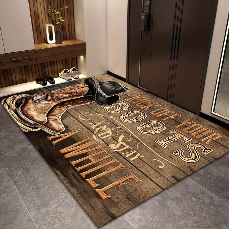 VIKAMA Western Cowboy Fußmatte mit Kick Off Your Boots Aufdruck, Rutschfester und Waschbarer Eingangsteppich im Rustikalen Farmhaus-Stil, Farbe: Braun, B x T: 60 x 40 cm - Bild 6
