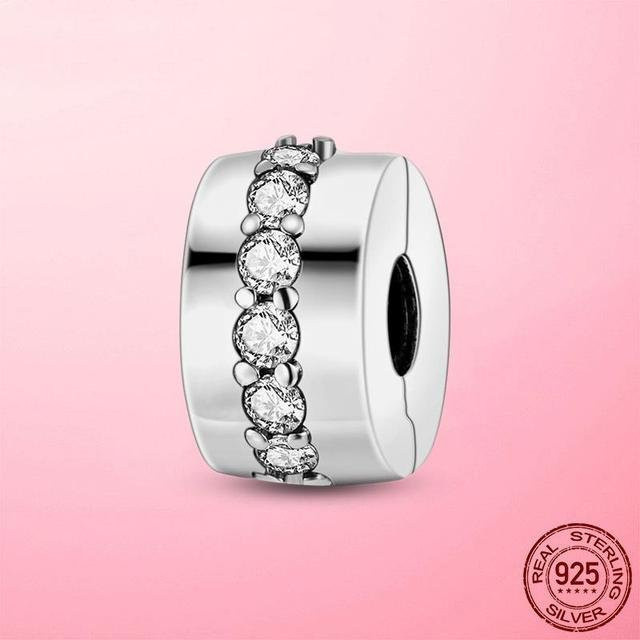 Clip Charm 925 Sterling Silber, Zirkon, Perlen, Unisex - Bild 1