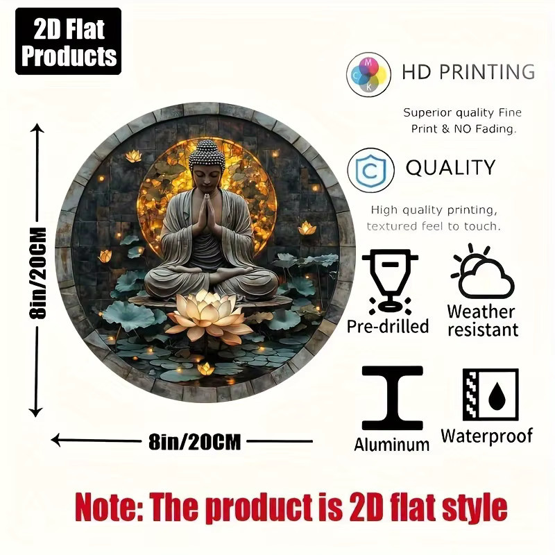 Potdemiel Rundes Wandkunstschild Zen Statue aus Metall in Multicolour, Durchmesser: 20,32 cm - Bild 2