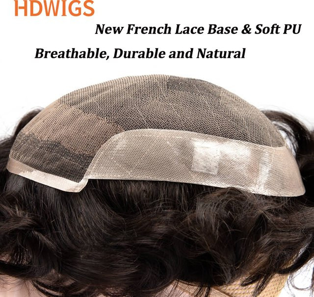 HDWIGS Herren-Haarprothese, Indisches Echthaar, Schweizer Spitze, PU - Bild 1