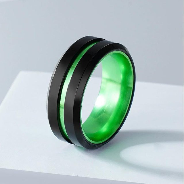 YULIN Ring Edelstahl, Schwarz, Gebürstet, 8mm, Herren - Bild 1