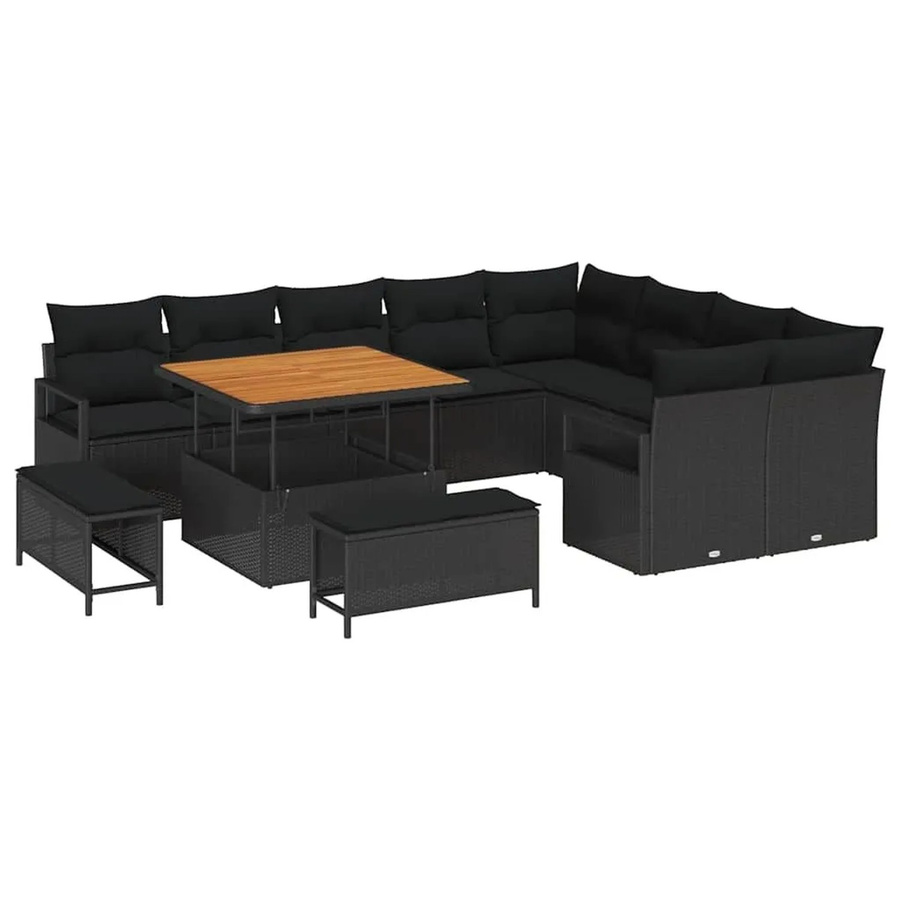 vidaXL Garten-Sofa-Set 12-tlg. in Schwarz mit Kissen und integriertem Stauraum für Garten, Balkon oder Terrasse - Bild 2