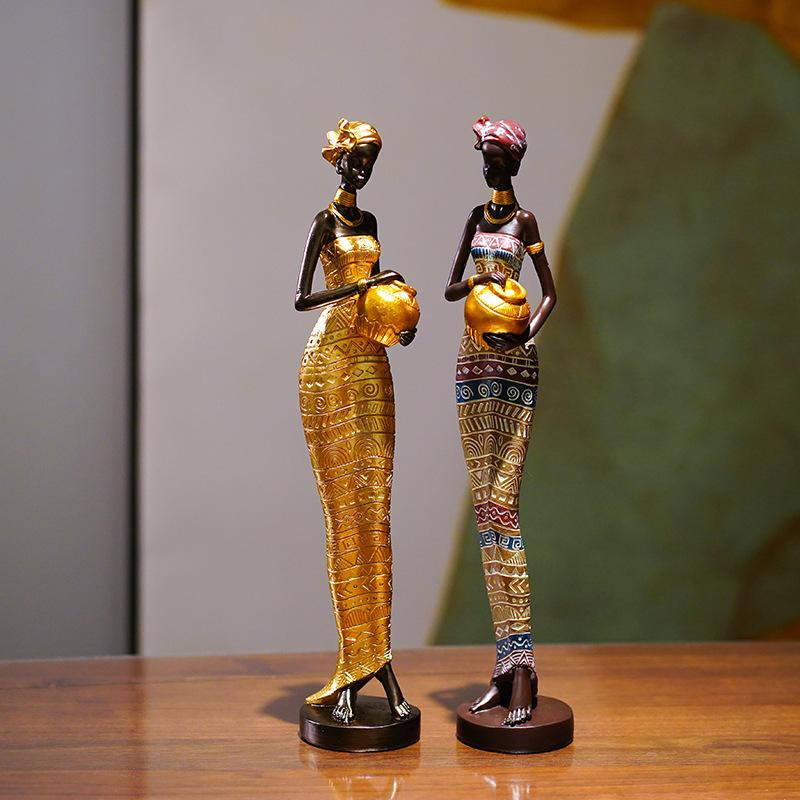 Yiran Furniture Ethno-Stil Skulptur Afrikanische Frauen Ornamente in Schwarz, Weiß und Gold zur Dekoration für Tisch und Schrank - Bild 3